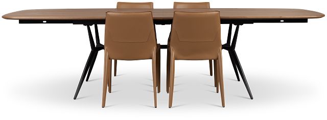 Margo Two-tone Rect Table With 4 Brown Upholstered Side Chairs