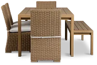 Montecito Mid Tone Table, 4 Chairs & Bench With Light Beige Cushions