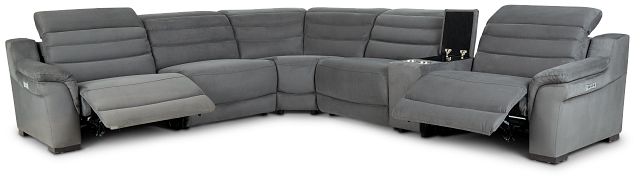 Sentinel Dark Gray Micro Medium Dual Power Sectional With Music Console