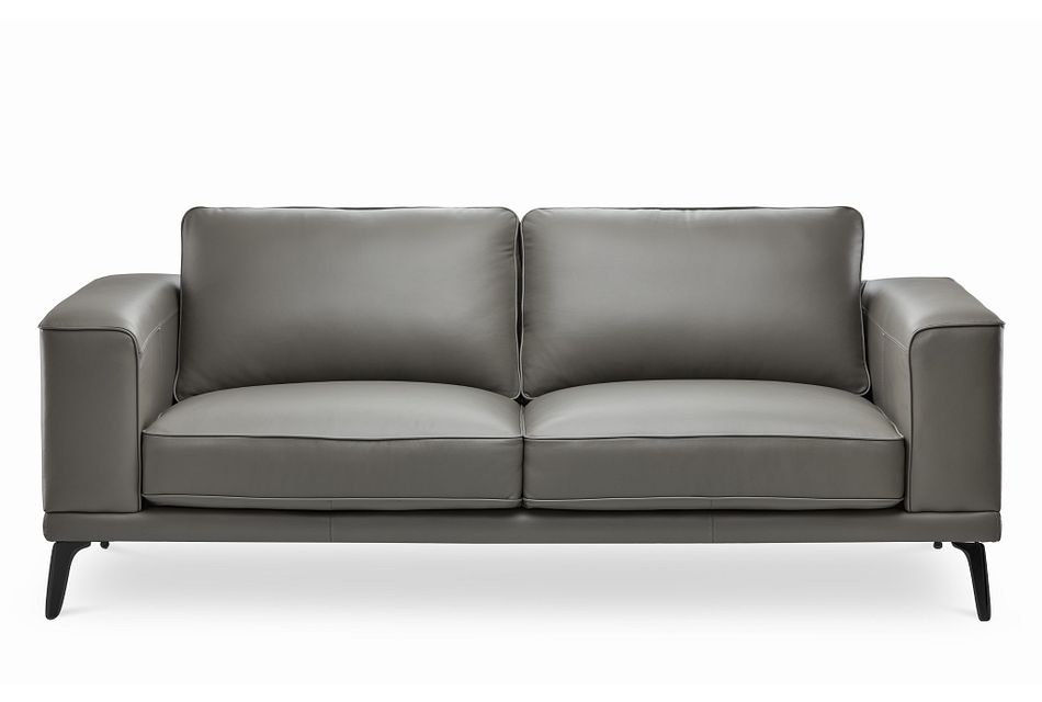 Naples Gray Leather Sofa With Black Legs