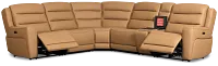 Wilder Brown Leather Medium Dual Power Sectional with Refrigerated Console