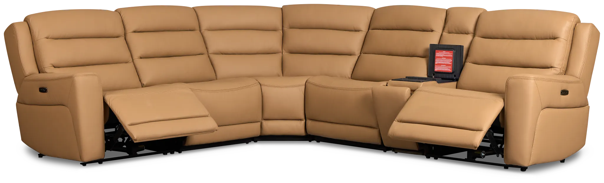 Wilder Brown Leather Medium Dual Power Sectional with Refrigerated Console