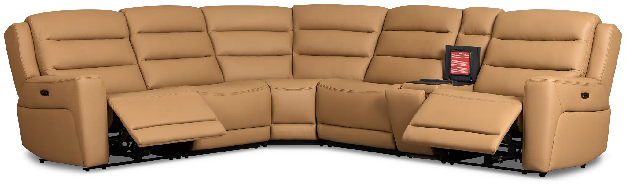 Wilder Brown Leather Medium Dual Power Sectional with Refrigerated Console Wilder Brown Leather Medium Dual Power Sectional with Refrigerated Console
