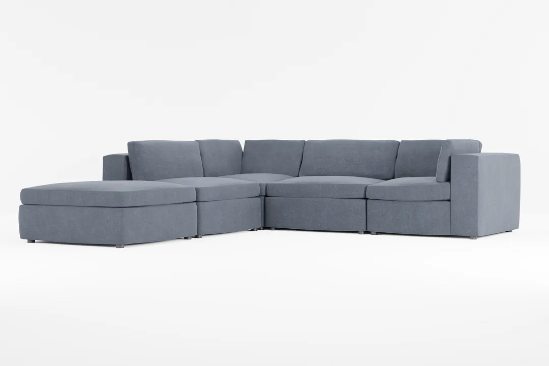 Destin Victory Dark Blue Fabric 5pc Bumper Sectional