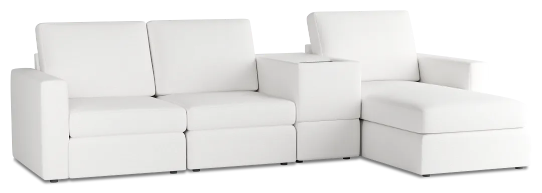 Citymod White Fabric Small Right Chaise Sectional With Storage Console