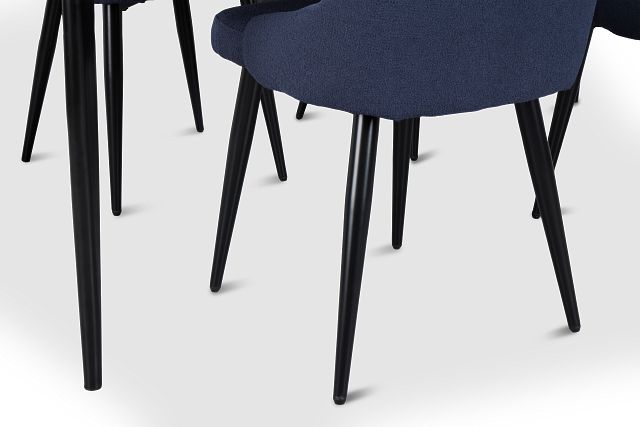 Andover Gray Rect Table & 4 Dark Blue Upholstered Curved Chairs