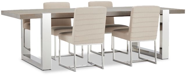 Berlin Beige Rect Table & 4 Upholstered Chairs