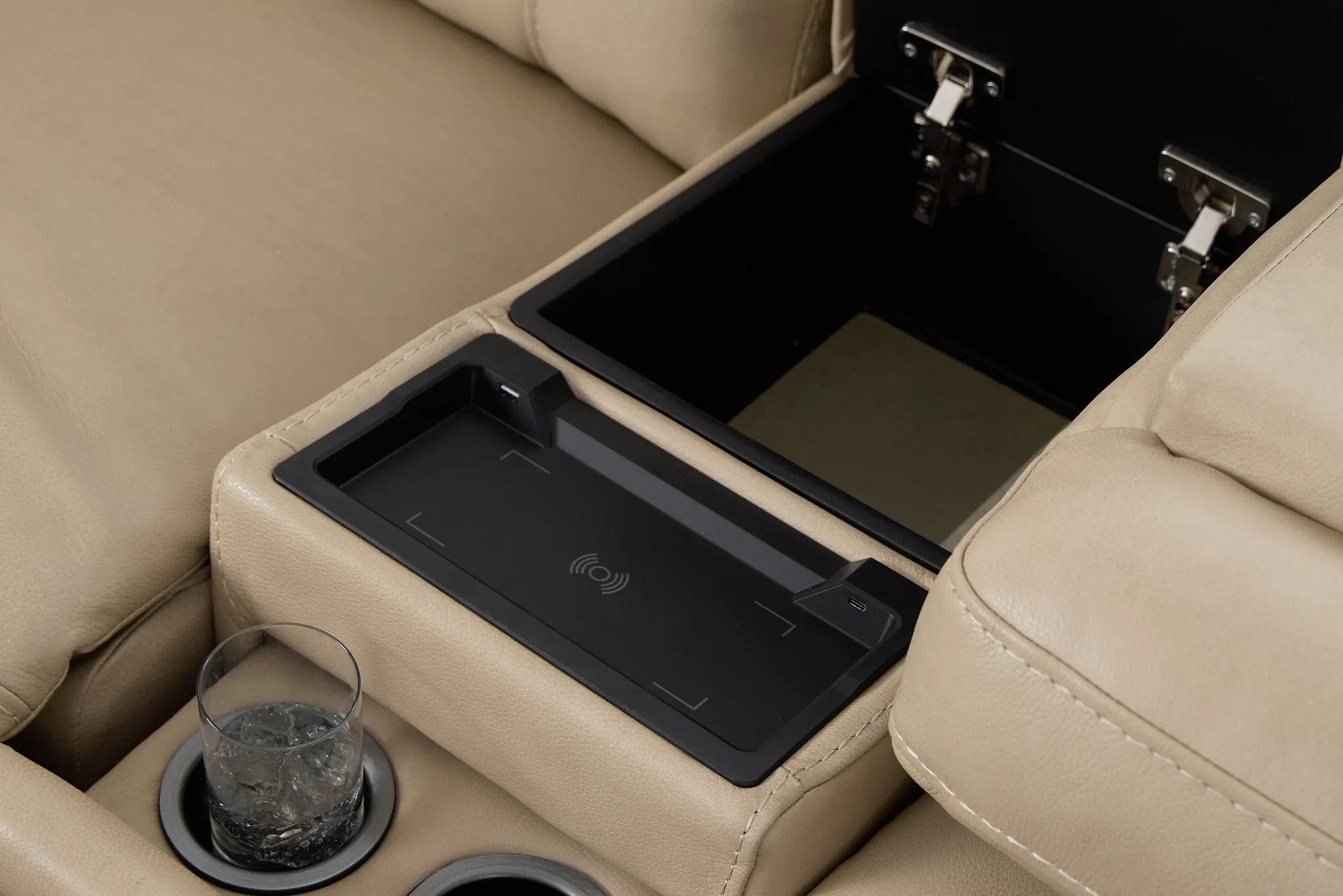 Benji Light Beige Lthr/vinyl Large Triple Power Reclining Two-arm Sectional