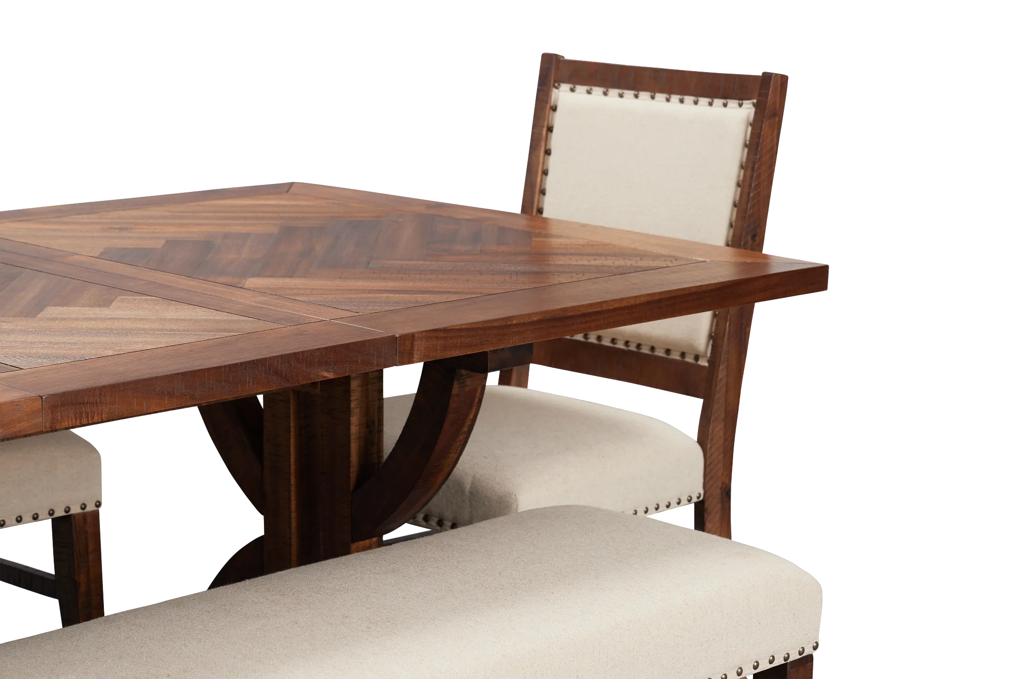 Joplin Dark Tone Extension Rectangular Table With 4 Side Chairs & Bench