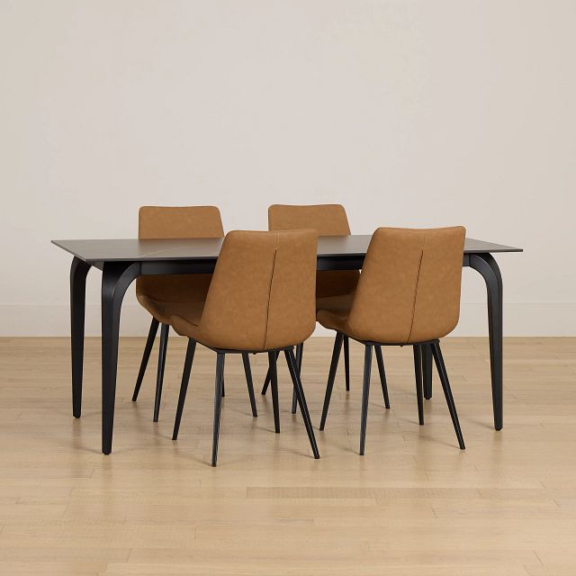Sierra Black Stone Rectangular Table & 4 Upholstered Chairs