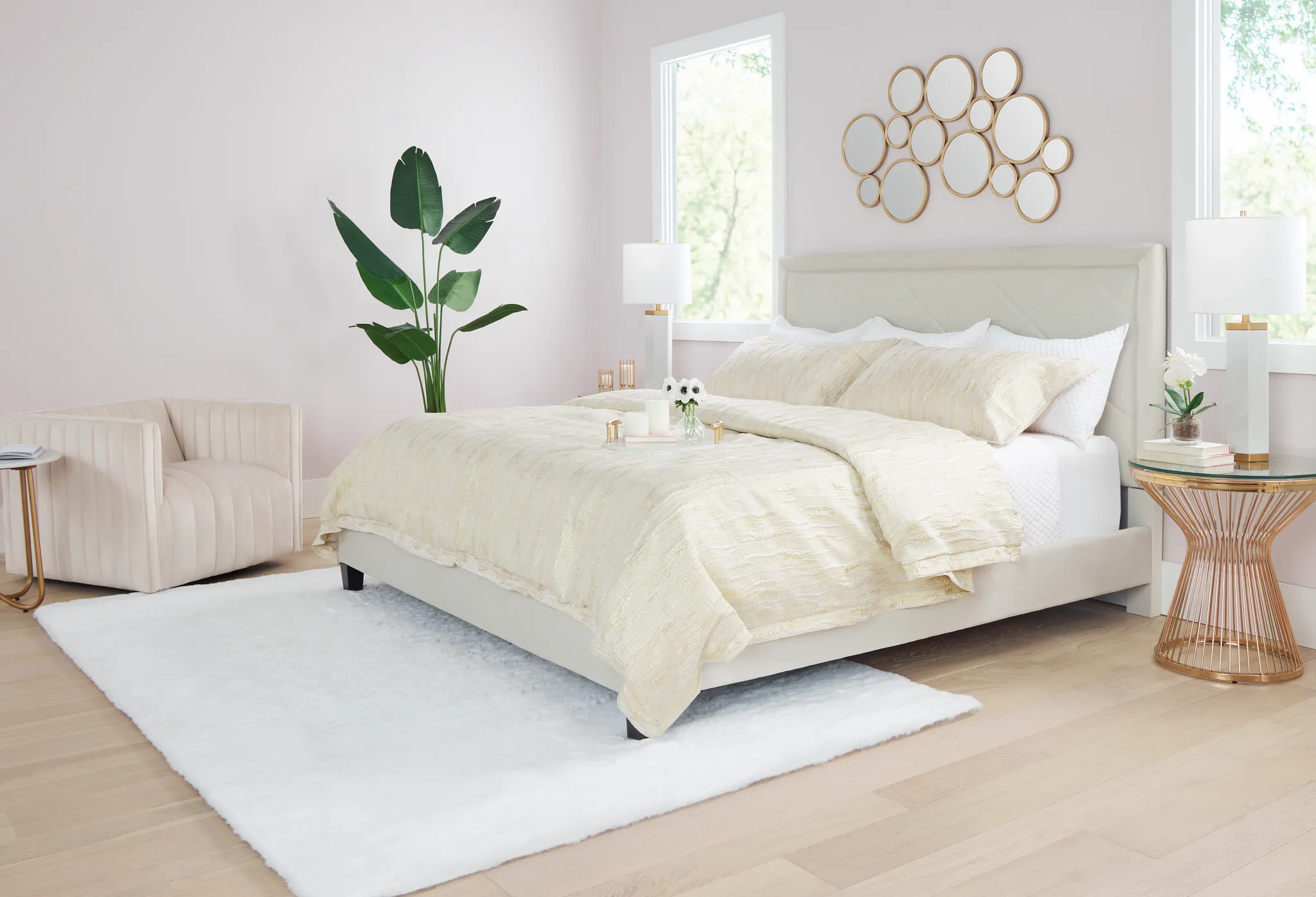 Collin Beige Velvet Platform Bed