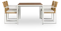 Sunrise White Teak Rectangular Table & 4 Aluminum Arm Chairs