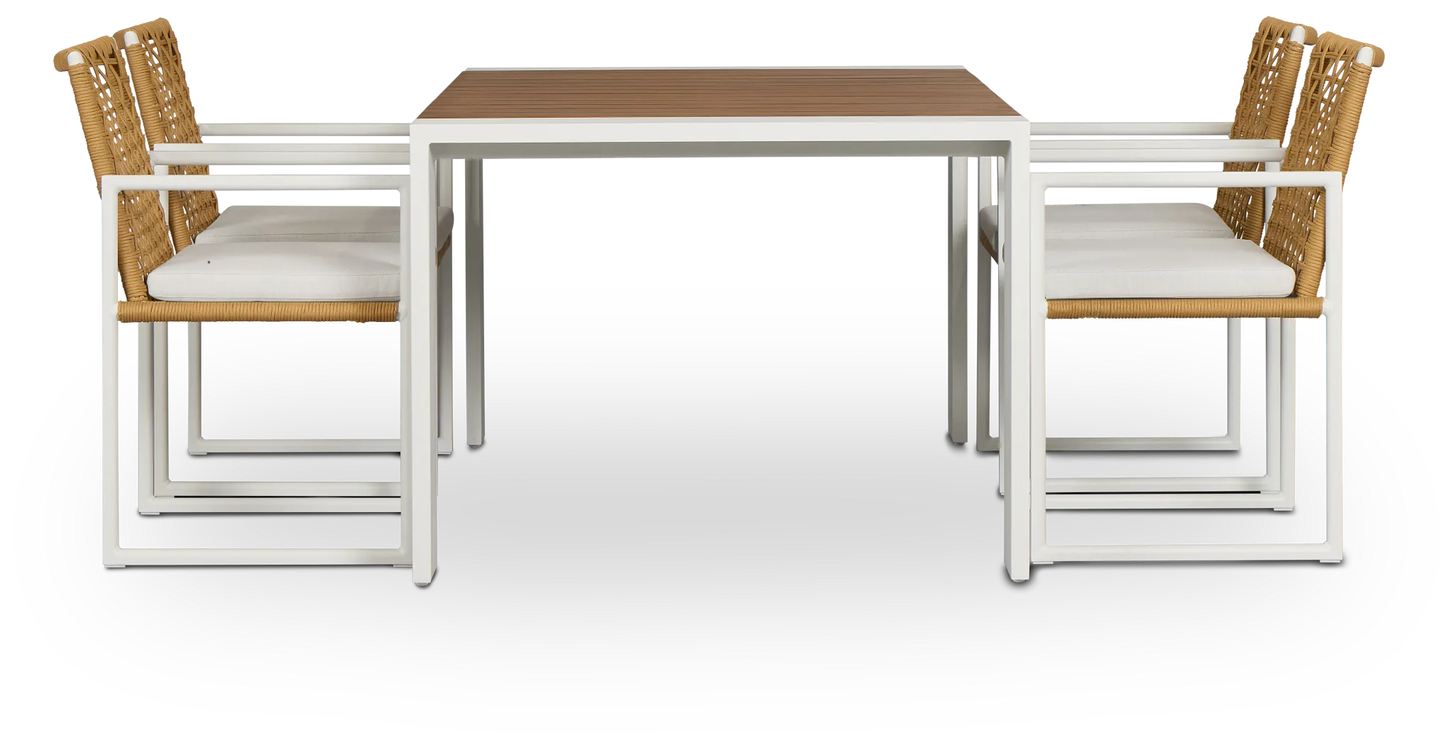 Sunrise White Teak Rectangular Table & 4 Aluminum Arm Chairs