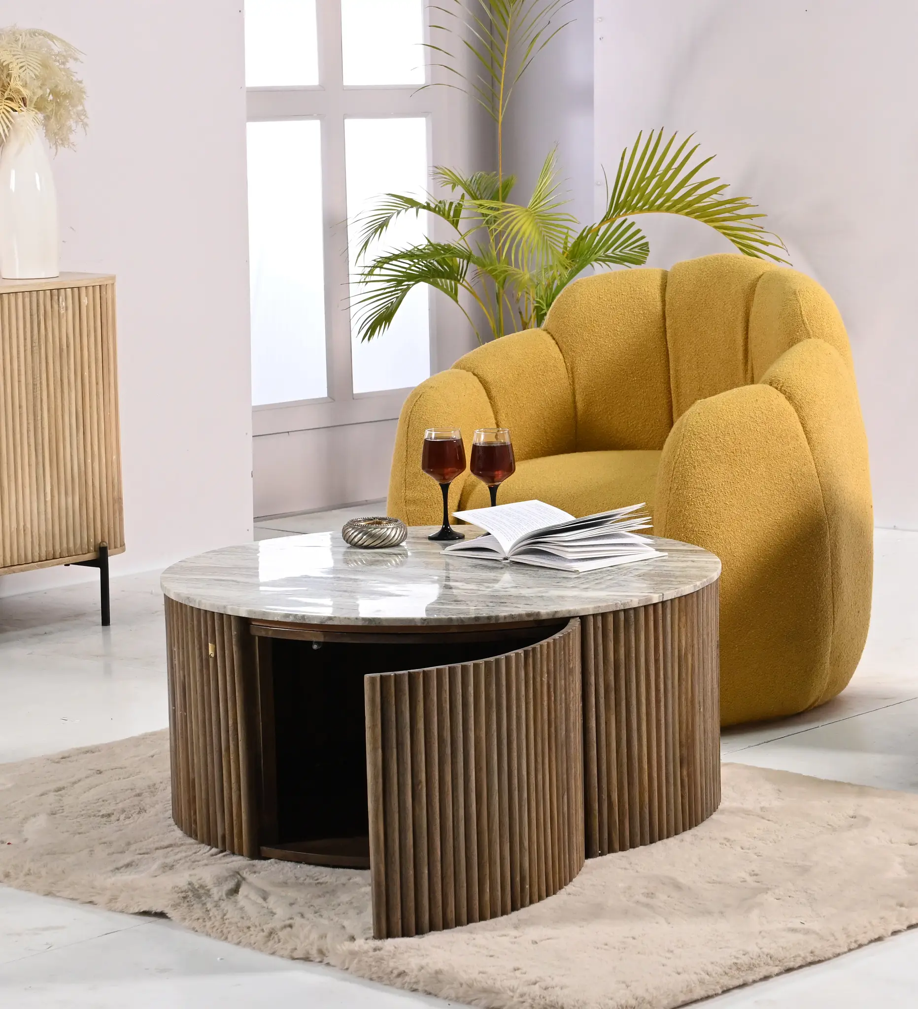 Calvin Mid Tone Round Storage Coffee Table Calvin Mid Tone Round Storage Coffee Table