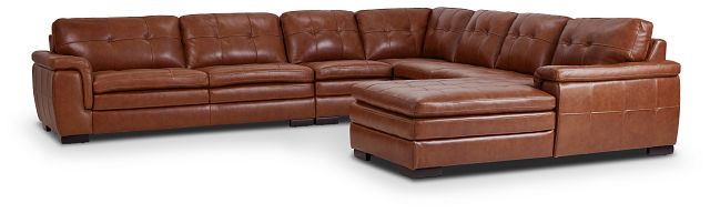 Braden Medium Brown Leather Large Right Chaise Sectional