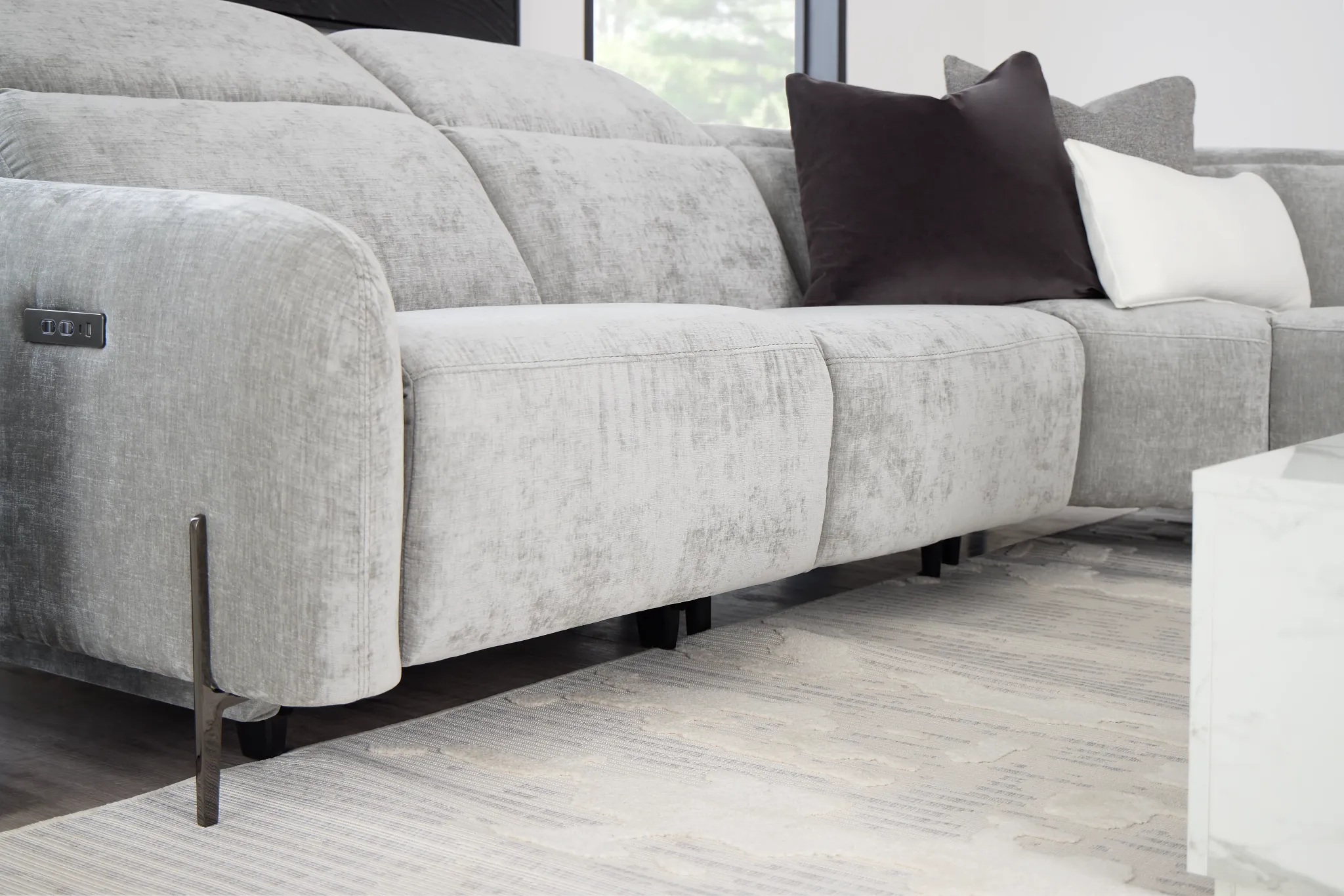 Zuri Gray Velvet Small Triple Power Reclining Two-arm Sectional
