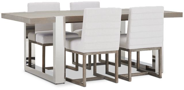 Berlin White Table & 4 Upholstered Chairs (5)