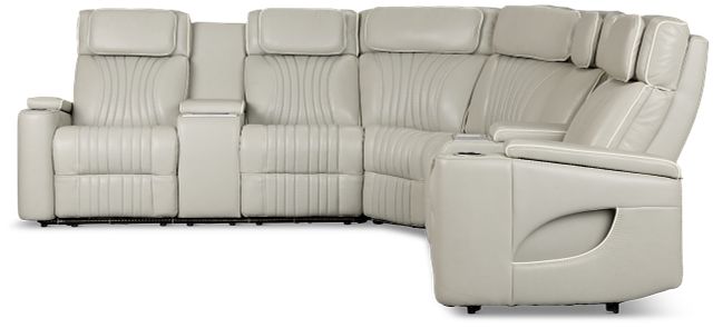 Nova Light Gray Lthr/vinyl Medium 2-arm Quadruple Power Massage Sectional