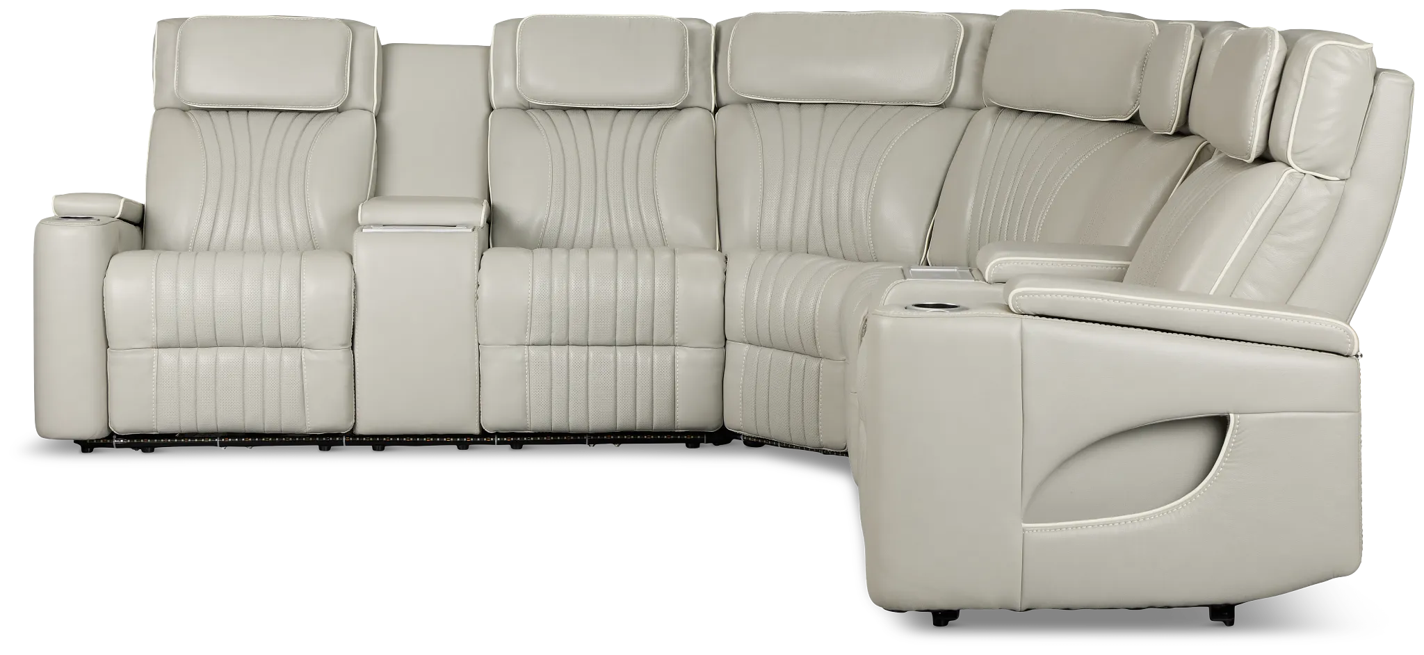 Nova Light Gray Lthr/vinyl Medium 2-arm Quadruple Power Massage Sectional