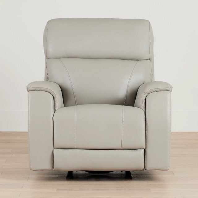 Wells Light Gray Lthr/vinyl Power Recliner With Heat And Massage