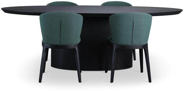 Nomad Black 94" Oval Table & 4 Dark Green Chairs W/ Black Legs
