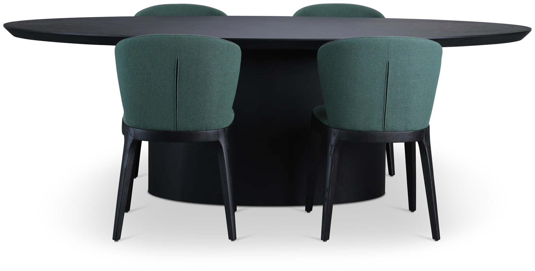 Nomad Black 94" Oval Table & 4 Dark Green Chairs W/ Black Legs