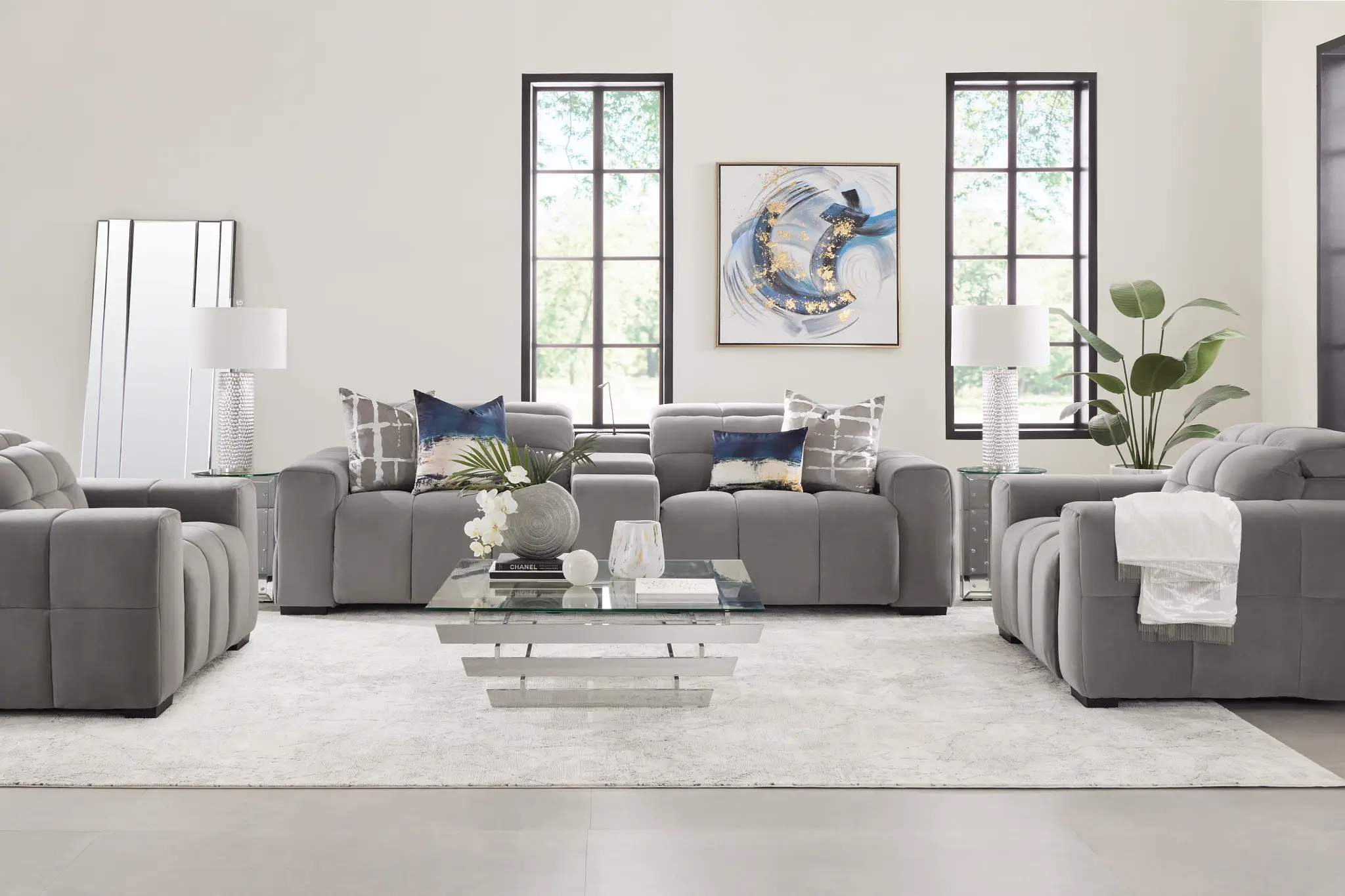Gemma Light Gray Velvet Power Reclining Sofa Gemma Light Gray Velvet Power Reclining Sofa