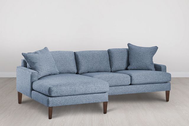 Morgan Blue Fabric Small Left Chaise Sectional W/ Wood Legs (0)