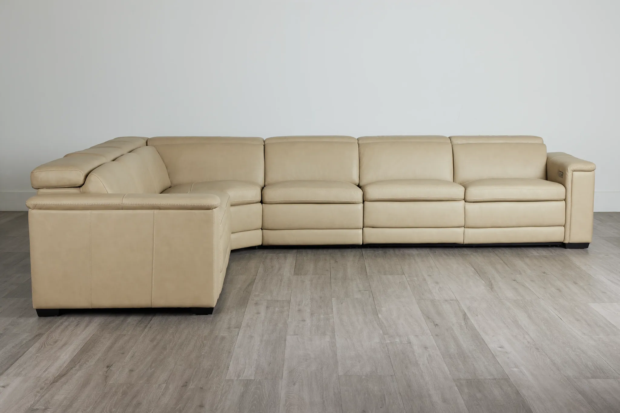 Ainsley Beige Leather Large Dual Power Reclining Two-arm Sectional