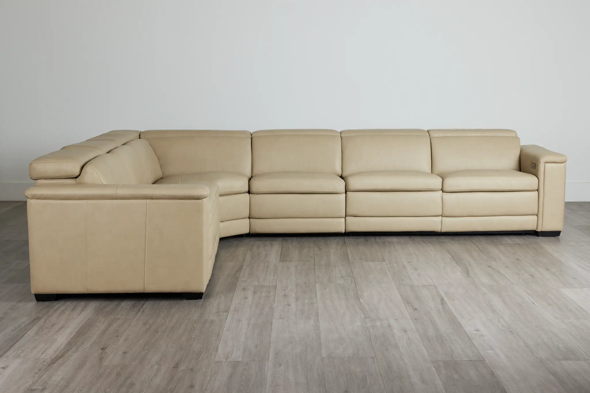 Ainsley Beige Leather Large Dual Power Reclining Two-arm Sectional Ainsley Beige Leather Large Dual Power Reclining Two-arm Sectional