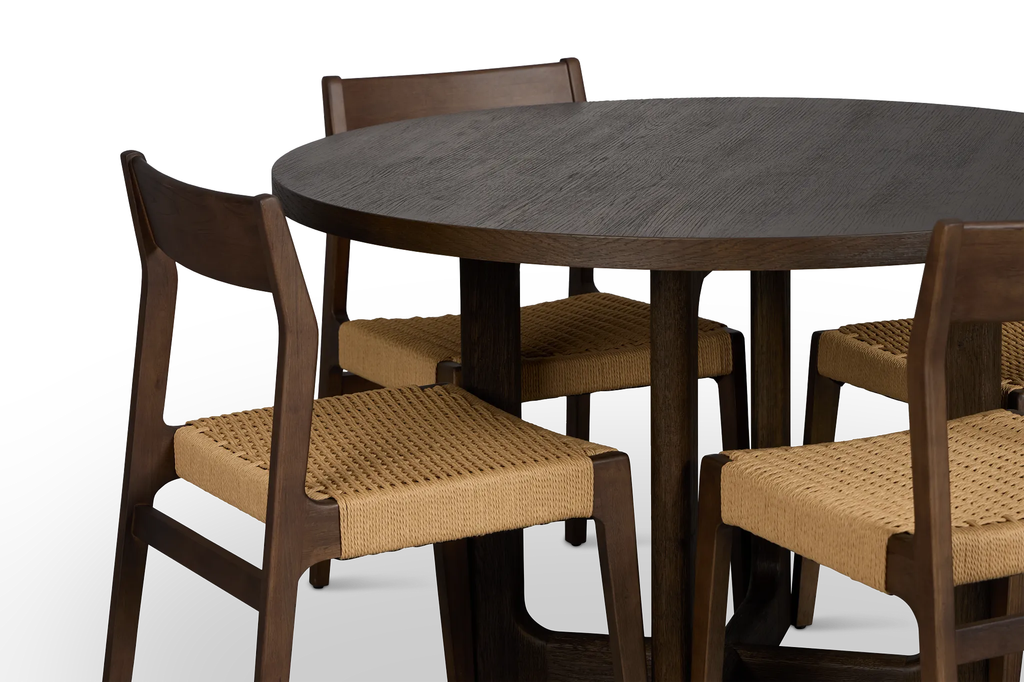 Santorini Dark Tone Round Table & 4 Woven Chairs