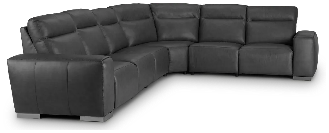 Elba Dark Gray Leather Medium Dual Power 2-arm Reclining Sectional