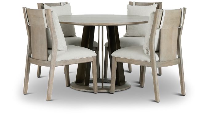 Pasadena Light Tone Round Table 4, Round Dining Room Table With Upholstered Chairs In India