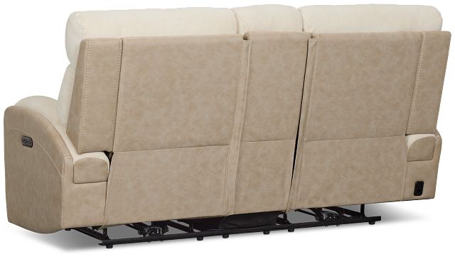 Travis Light Beige Fabric Power Reclining Console Loveseat