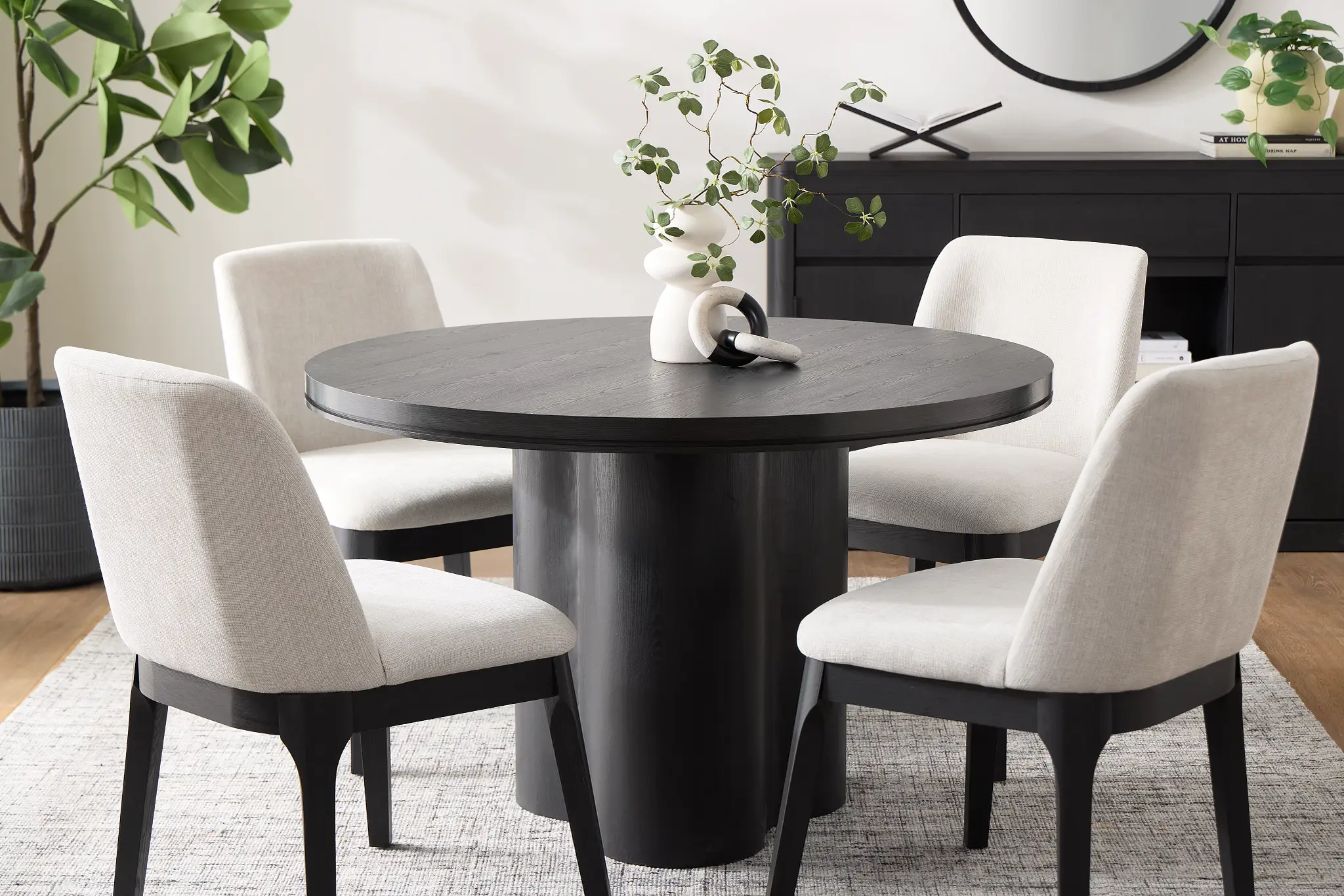 Emory Black Round Table & 4 Upholstered Chairs Emory Black Round Table & 4 Upholstered Chairs