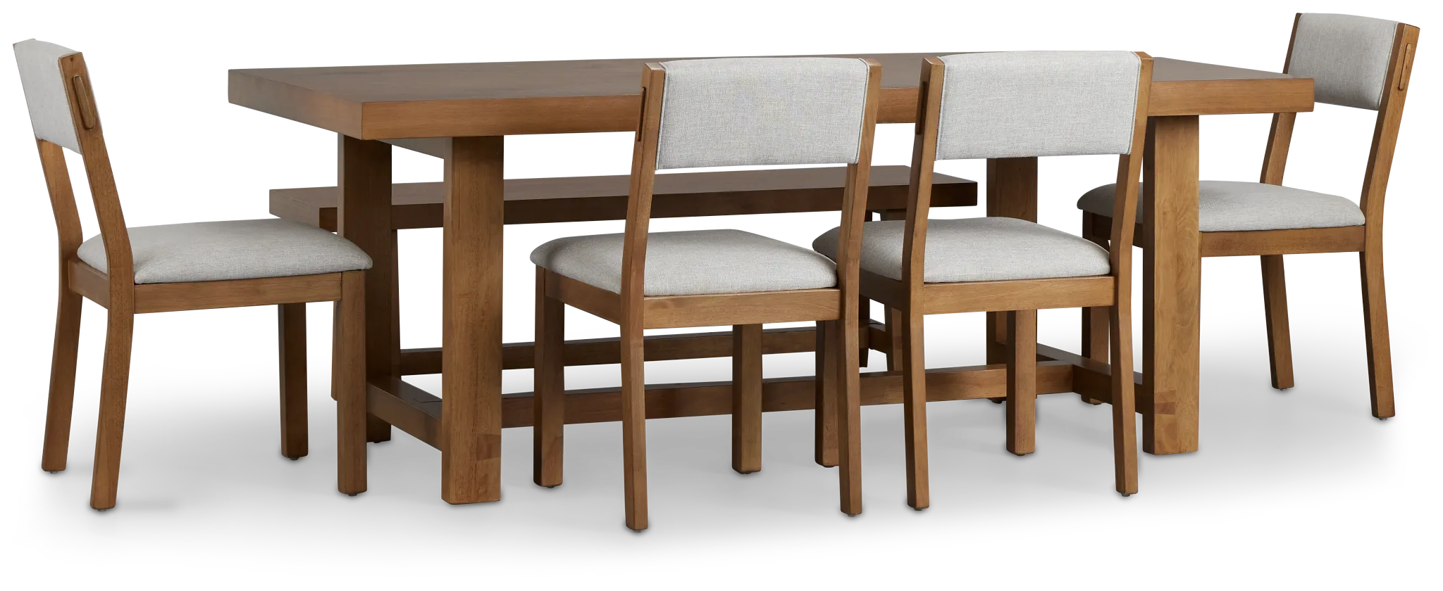 Vail Light Tone Trestle Table, 4 Chairs & Bench