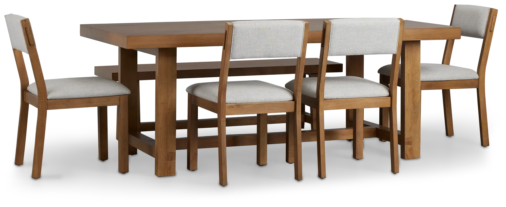 Vail Light Tone Trestle Table, 4 Chairs & Bench Vail Light Tone Trestle Table, 4 Chairs & Bench
