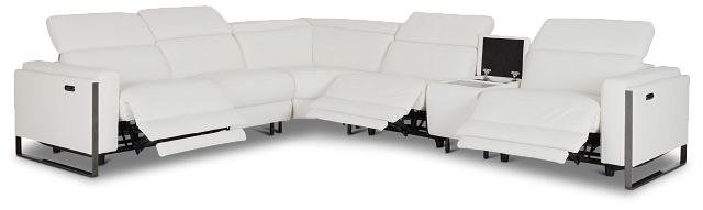 Atlas White Lthr/vinyl Medium Triple Power 2-arm Sectional