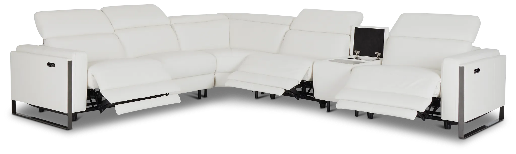 Atlas White Lthr/vinyl Medium Triple Power 2-arm Sectional