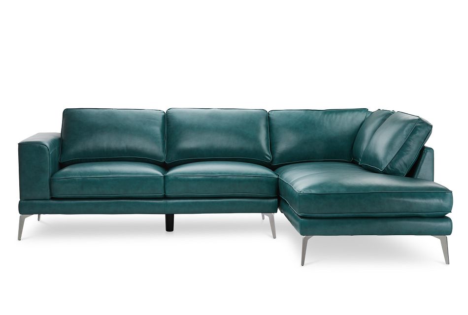 Naples Turquoise Leather Right Chaise, Turquoise Leather Sectional Sofa