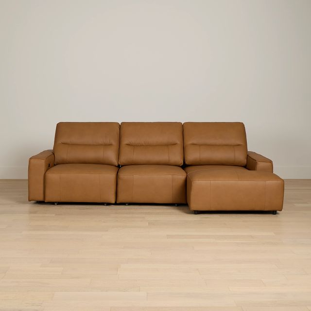 Rudy Brown Lthr/vinyl Right Dual Power Extension Chaise Sectional
