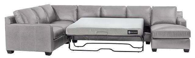 Carson Gray Leather Medium Right Chaise Memory Foam Sleeper Sectional (2)
