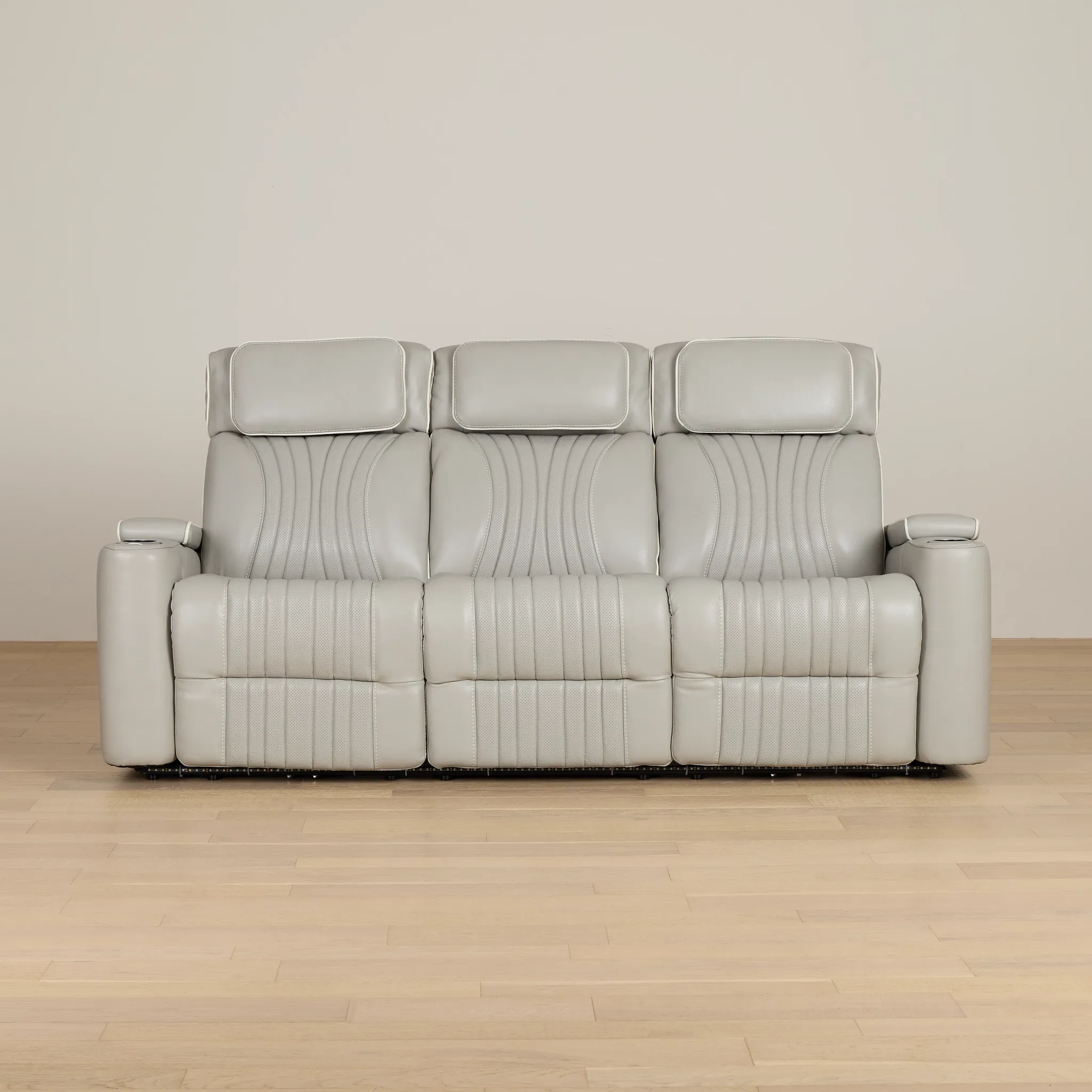 Nova Light Gray Lthr/vinyl Power Reclining Sofa W/ Massage