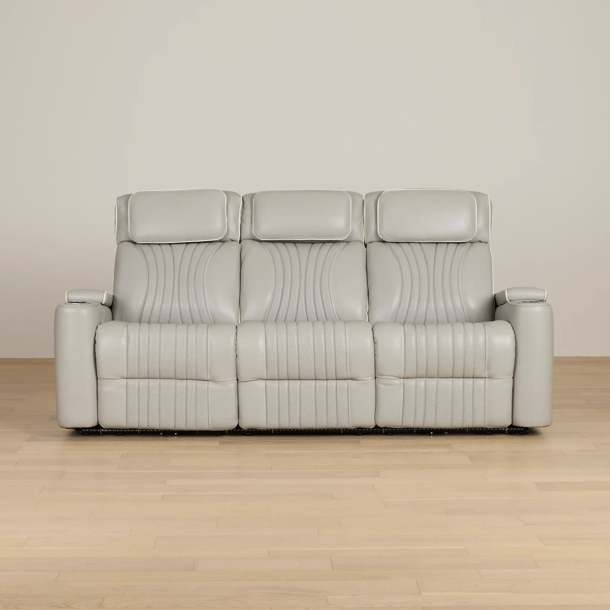 Nova Light Gray Lthr/vinyl Power Reclining Sofa W/ Massage Nova Light Gray Lthr/vinyl Power Reclining Sofa W/ Massage