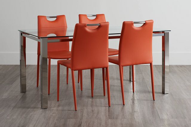 Skyline Orange Rect Table & 4 Upholstered Chairs
