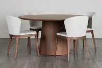 Nomad Mid Tone 59" Round Table & 4 Light Beige Chairs W/mid-tone Legs