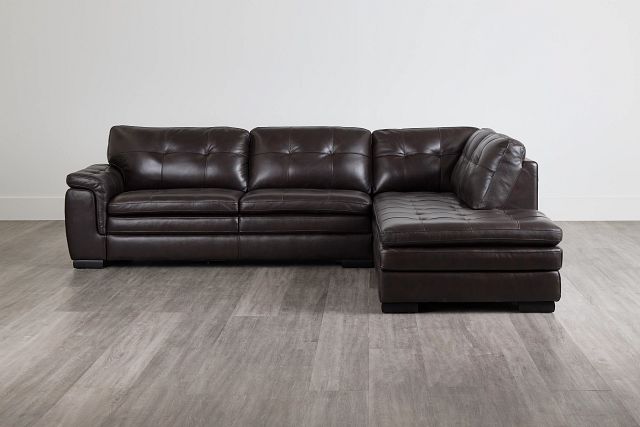 Braden Dark Brown Leather Small Right Bumper Sectional