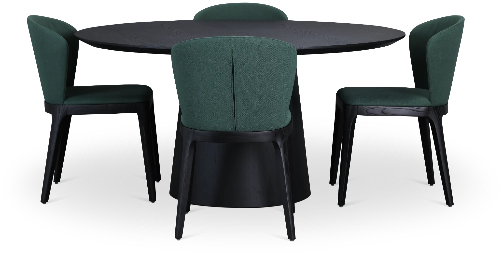 Nomad Black 59" Round Table & 4 Dark Green Chairs W/ Black Legs