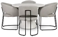 Merrick White Round Table With 4 Gray Upholstered Side Chairs