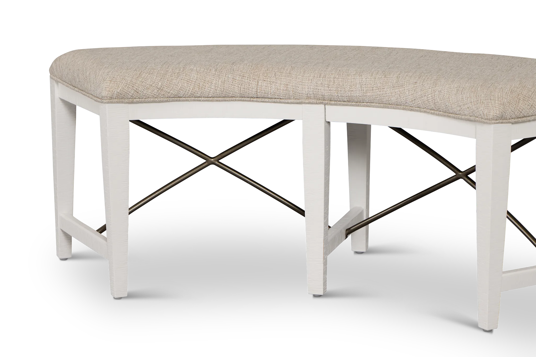 Heron Cove White Curved Upholstered Dining Bench
